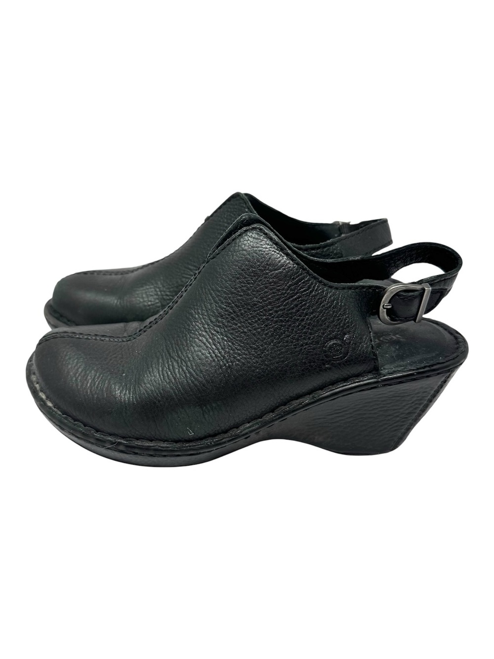 Born Black Leather Slingback Wedge Clogs Platform Women’s Sz 6 Classic Boho